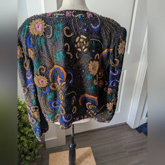 Laurence Kazar Vintage Beaded Black Multi-Color Embellished Jacket - Picture 2 of 7